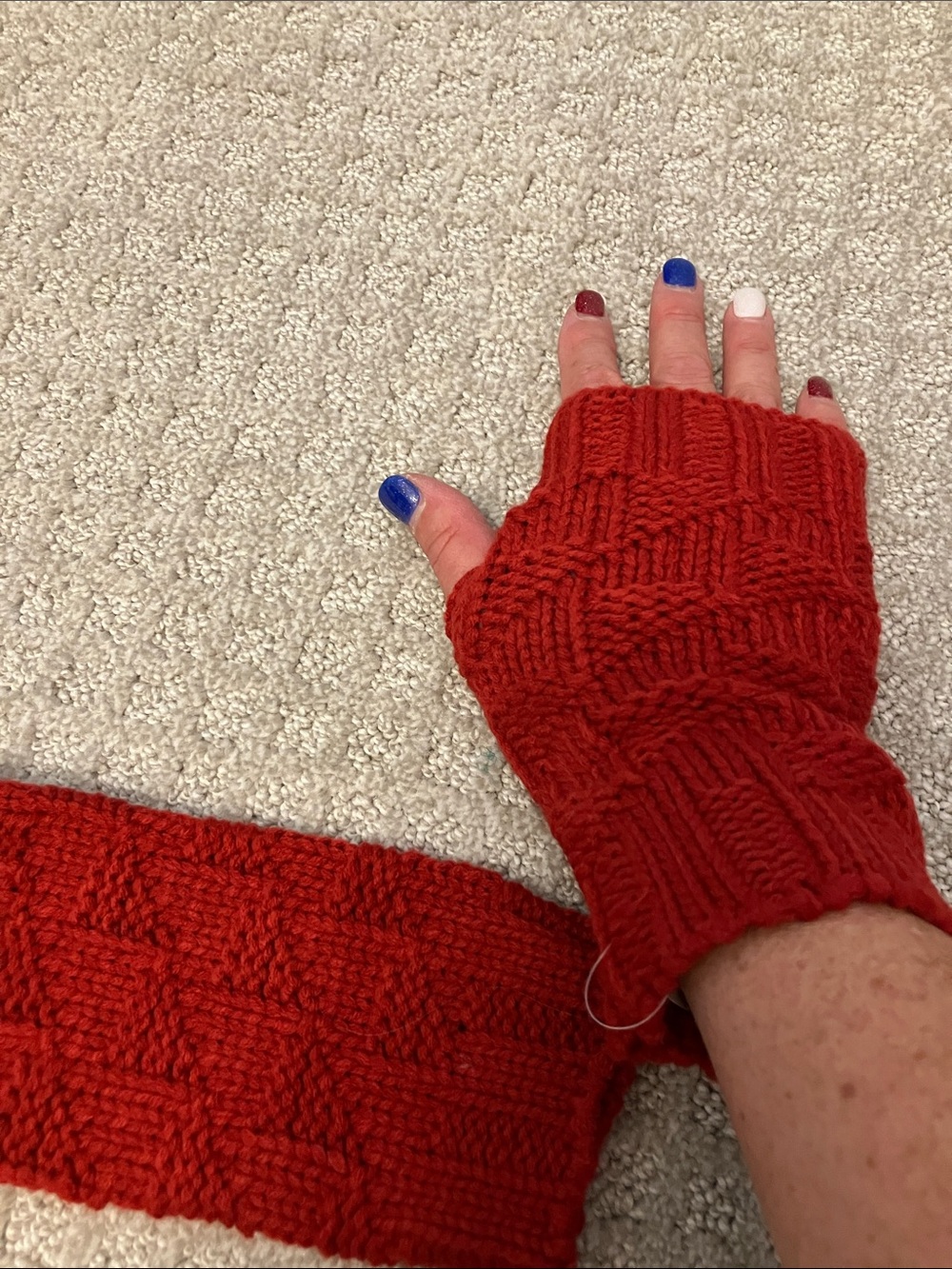 Red Knit Fingerless Gloves - Cozy Winter Accessory